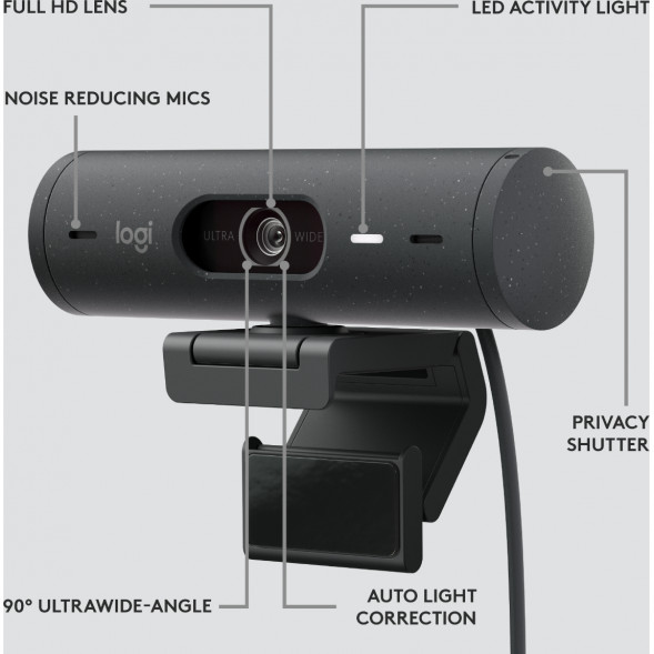Веб-камера Logitech Brio 500, чёрный в Новокузнецке