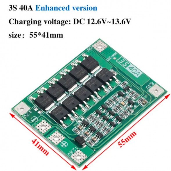 Плата защиты аккумулятора BMS 3S 40A 12.6 для Li-ion в Новокузнецке