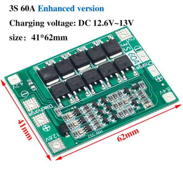 Плата защиты аккумулятора BMS 3S 60A 12.6 для Li-ion в Новокузнецке